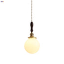 Helnys White Glass LED Pendant Light Walnut Wood Nordic Modern Hanging Fixture