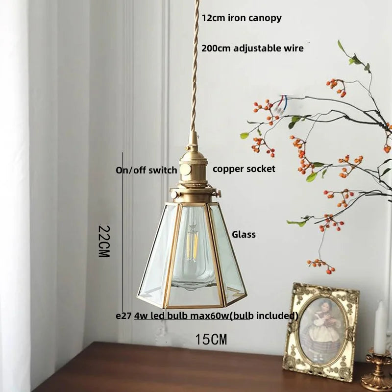 Helnys Antique Glass LED Pendant Lamp Adjustable Kitchen Light Fixture
