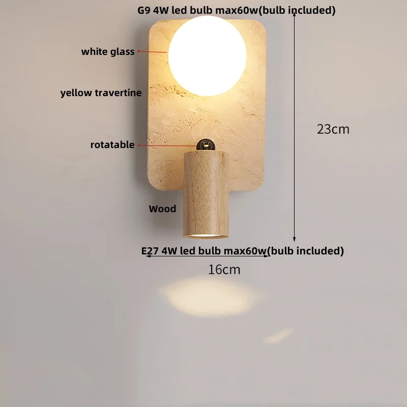 Helnys Solar Eclipse LED Wall Lamp Nordic Modern Yellow Travertine Ambience Bedside Lamp