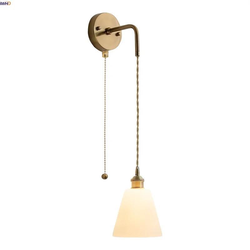 Helnys Nordic LED Wall Light Pull Chain Switch Glass Adjustable Stair Sconce