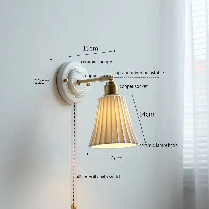 Helnys Ceramic LED Wall Light with Copper Arm for Modern Home Décor