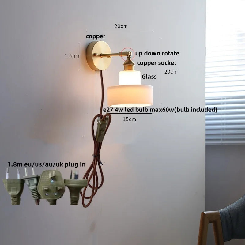 Helnys Modern Glass Wall Sconce with Pull Chain Switch - Nordic Style