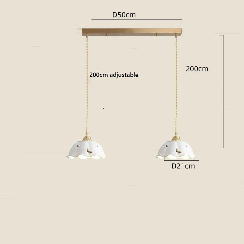 Helnys Butterfly Ceramic Copper LED Pendant Lamp, Nordic Modern Hanglamp for Home Indoor Decor