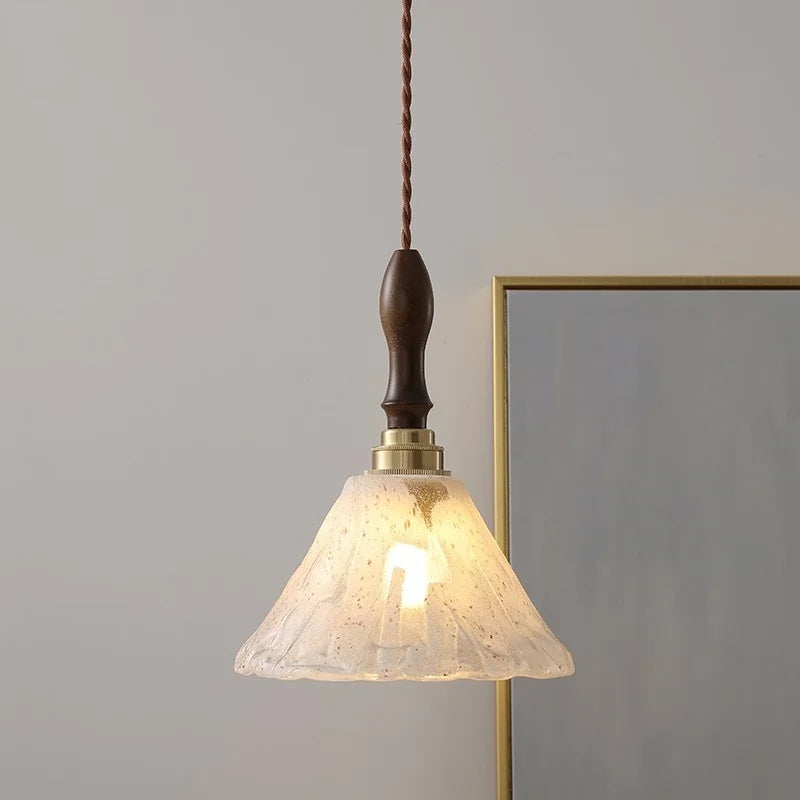 Helnys White Glass LED Pendant Light Fixture Nordic Modern Walnut Wood Hang Lamp