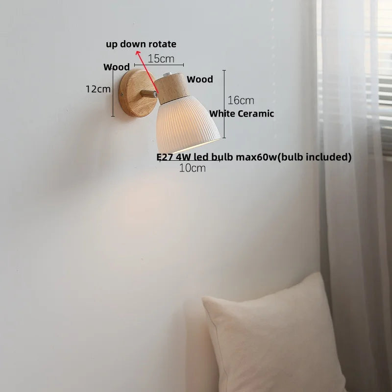 Helnys White Ceramic LED Wall Lights with Pull Chain Switch - Modern Nordic Design