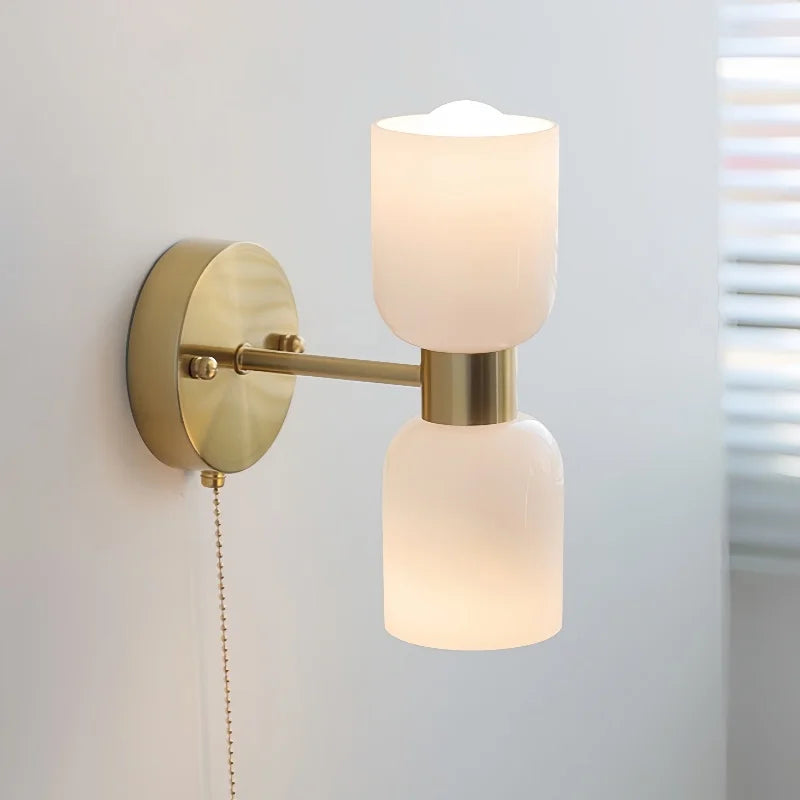 Helnys LED Wall Lamps 2 Heads White Glass Stair Light Pull Chain Switch