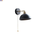 Helnys Black Round Wood LED Wall Lamp With Switch - Bedroom Living Room Home Design