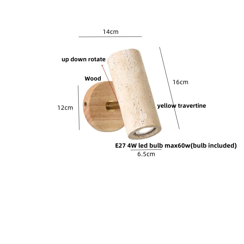 Helnys Travertine Stone LED Wall Sconce Up Down Rotatable Stair Light