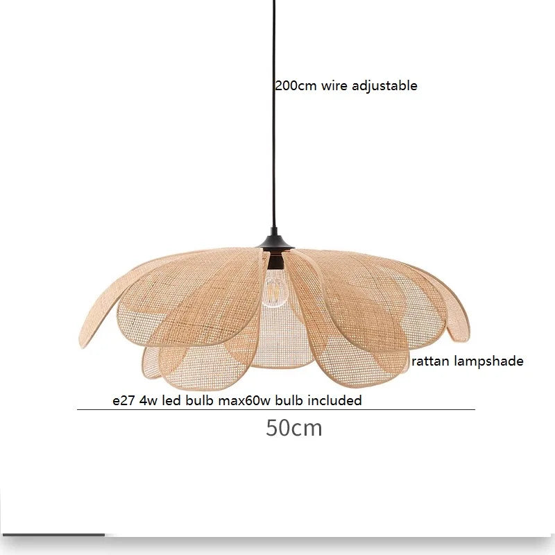 Helnys 50CM Rattan Flower Pendant Lamp LED Indoor Hanging Light Nordic Modern