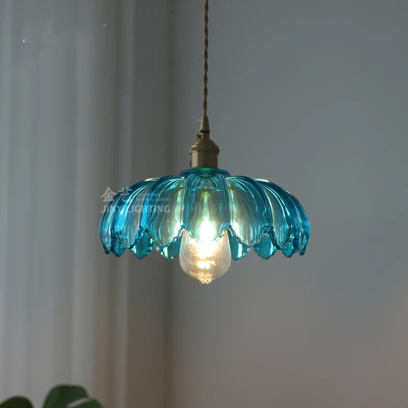 Helnys Vintage Green Glass LED Pendant Lights - Loft Style Industrial Hanging Lamp
