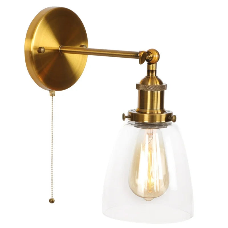Helnys Gold LED Wall Light with Pull Chain Switch - Industrial Vintage Style