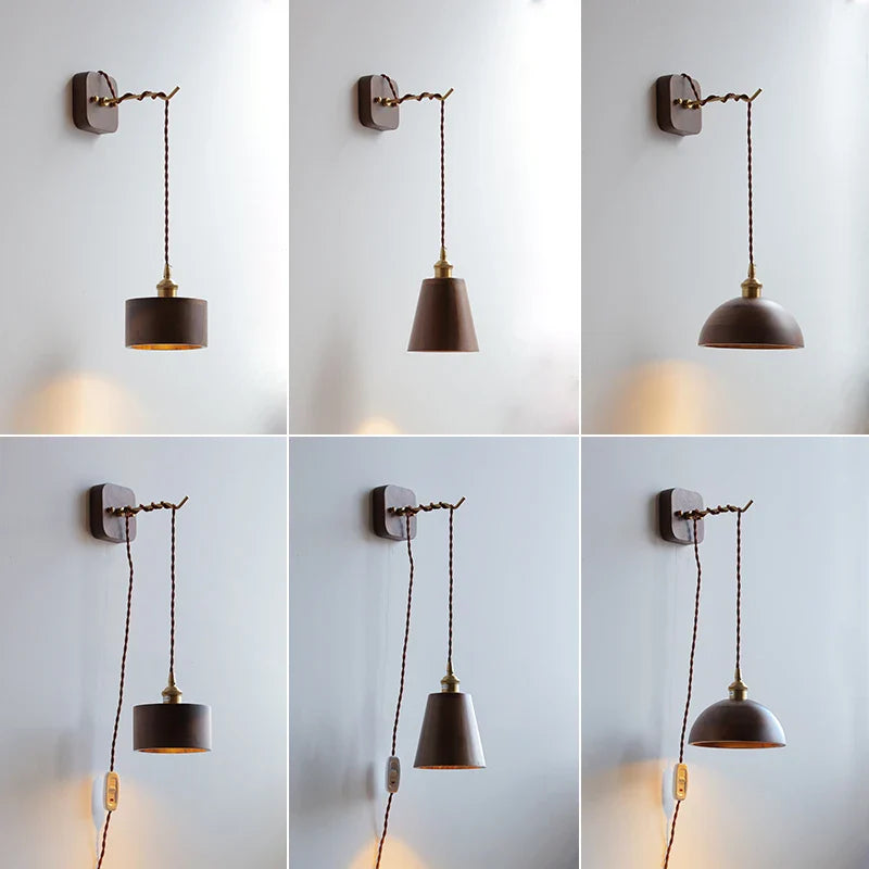 Helnys Walnut Wood LED Wall Light Fixture Indoor Living Bedroom Lamp