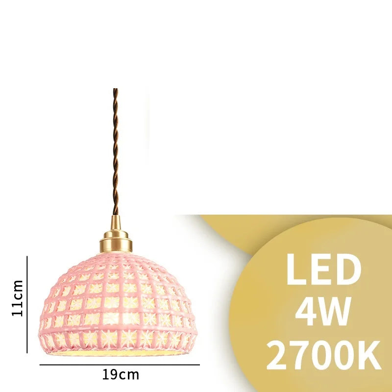 Helnys Bule Ceramic LED Pendant Lamp Modern Nordic Hanging Light for Bedroom Restaurant