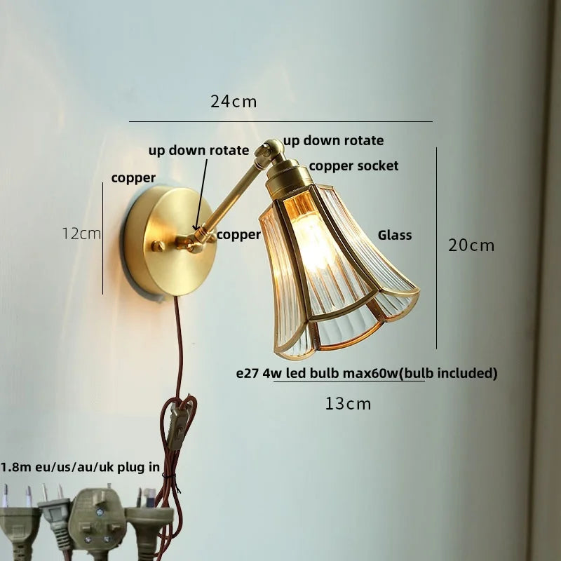 Helnys Modern Clear Glass Wall Lights with Pull Chain Switch