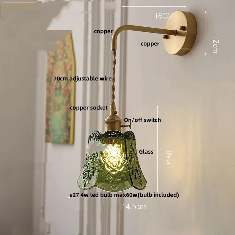 Helnys Clear Glass Adjustable LED Wall Light Fixture Copper Wall Lamps