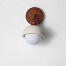 Helnys Glass Pull Chain Wall Sconce Rotate LED Lights White Travertine Bedside Lamp