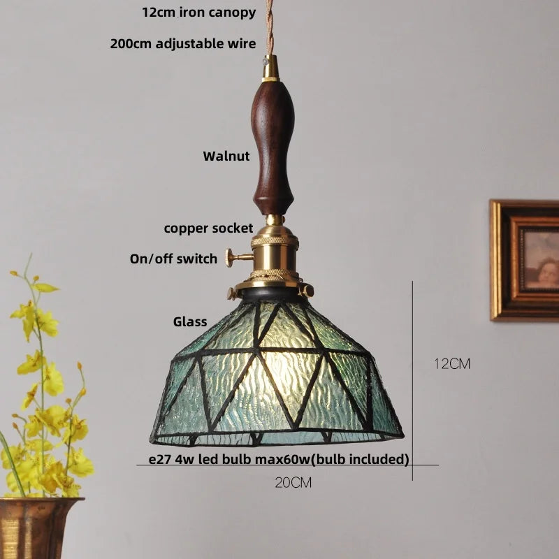 Helnys Blue Glass Wire Adjustable LED Pendant Light - Nordic Modern Hang Lamp