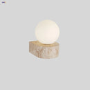 Helnys White Glass Globe LED Wall Light with Stone Base, Japan Style Sconce