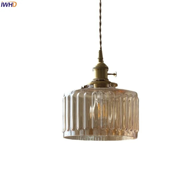 Helnys Amber Glass LED Hanging Lamp Adjustable Nordic Stair Pendant Light