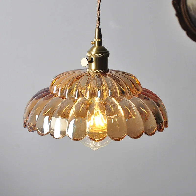 Helnys Amber Flower Glass Pendant Lights with Knob Switch, Adjustable Wire - 200cm