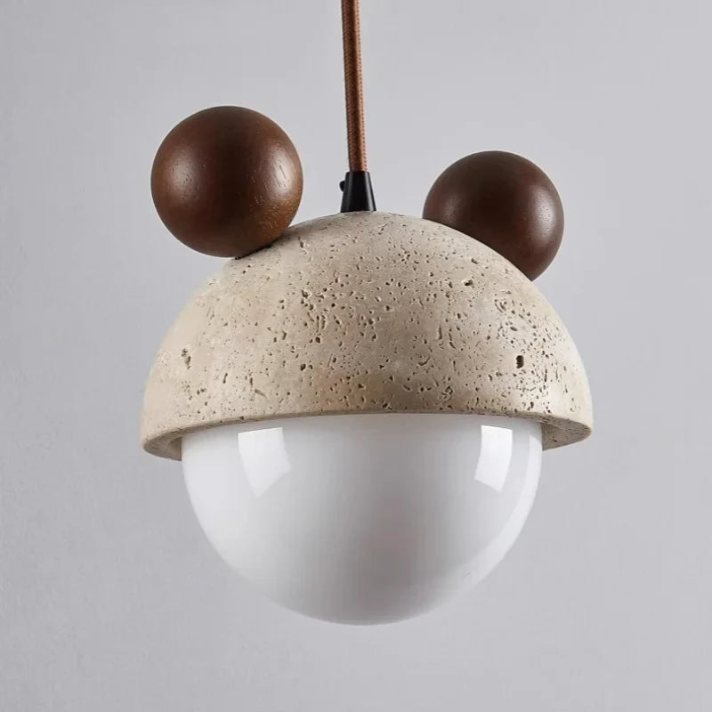 Helnys Stone Wood LED Pendant Lights - Modern Scandinavian Hanging Lamp for Bedrooms