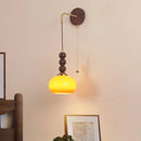 Helnys Adjustable Wood Glass Wall Lights with Pull Chain Switch for Aisle Study Dining