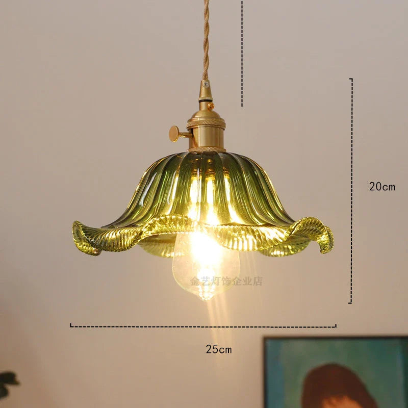 Helnys Nordic Green Glass LED Pendant Light - Modern Indoor Copper Switch Lamp