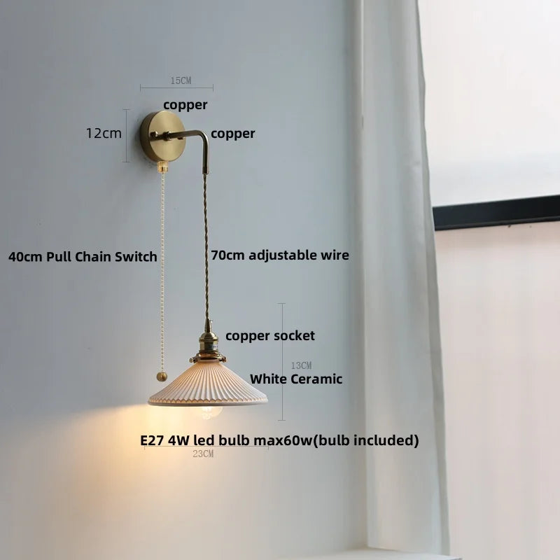 Helnys Adjustable LED Wall Light Clear Glass Copper Socket Bedside Lamp