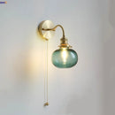 Helnys Green Class Ball LED Wall Light Fixture - Copper Socket Pull Chain Switch