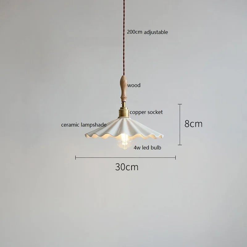 Helnys Copper Ceramic LED Pendant Lamp with Wood Handle