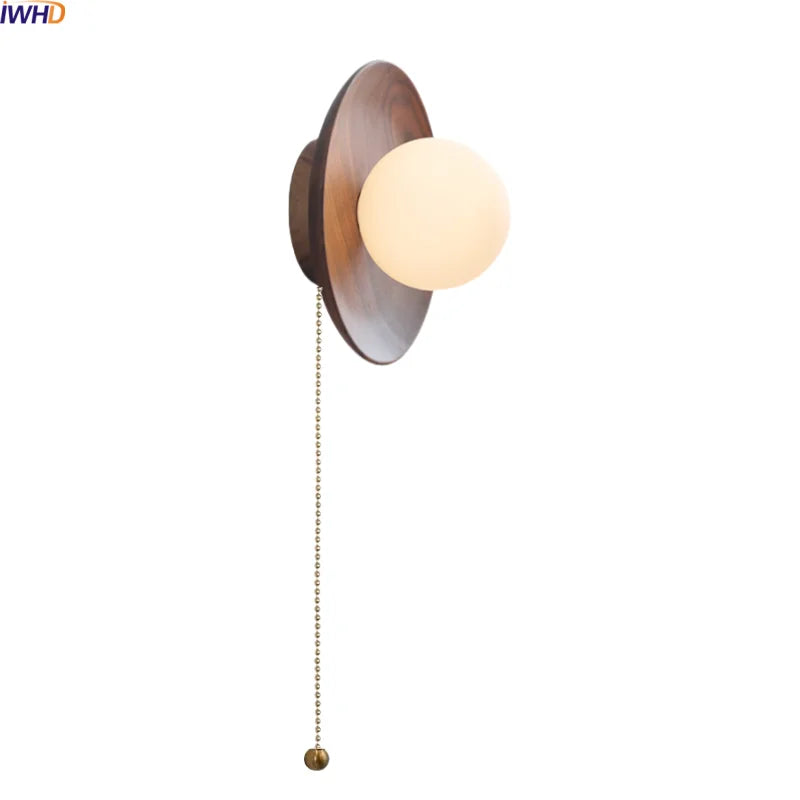 Helnys White Glass Ball LED Wall Lamps With Switch, Modern Wooden Stair Light