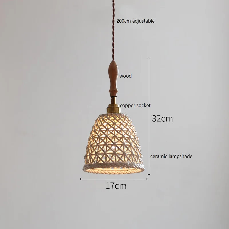 Helnys Copper Ceramic LED Pendant Lamp with Wood Handle
