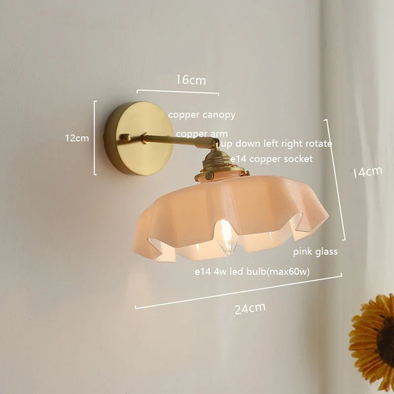 Helnys Pink Glass LED Wall Sconce | Nordic Modern Bedroom Living Room Lamp