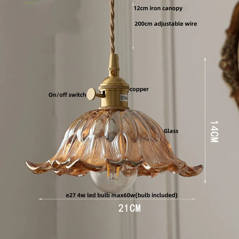 Helnys Yellow Glass LED Pendant Light, Nordic Style, Adjustable Hanging Lamp