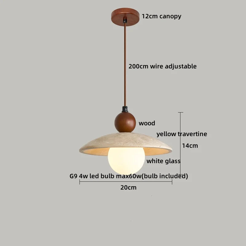 Helnys Yellow Travertine LED Pendant Light for Bedroom and Balcony