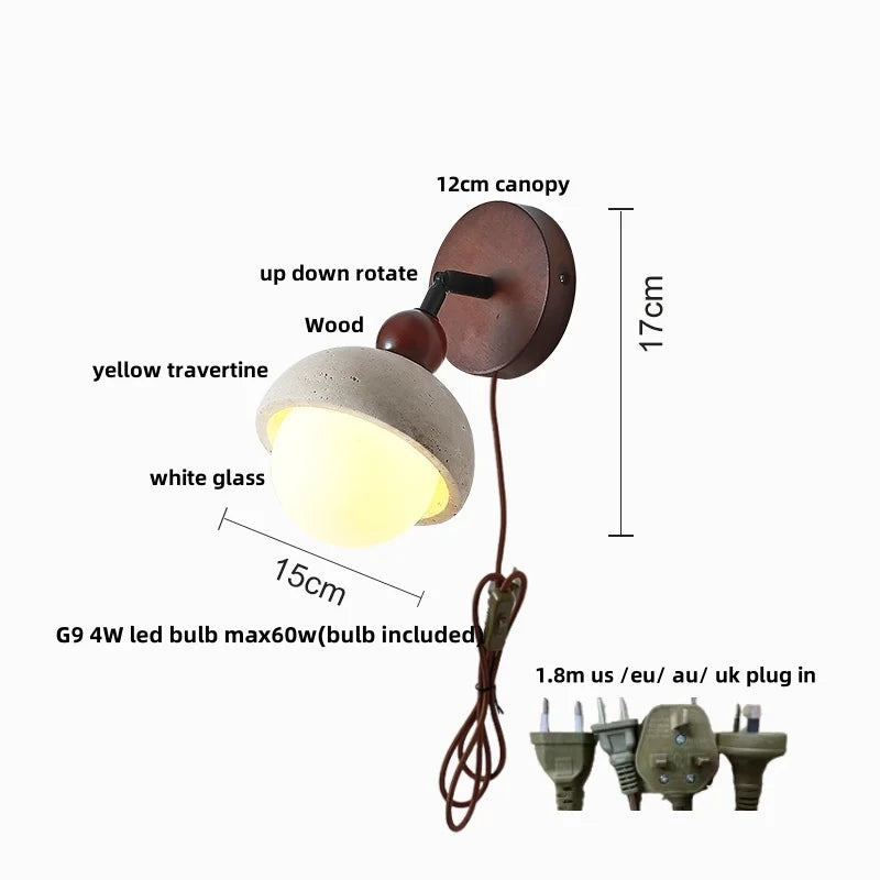 Helnys Yellow Travertine LED Wall Light with Pull Chain Switch