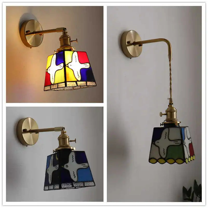 Helnys Tiffany Style LED Wall Sconce with Pull Chain Switch Glass Stair Light