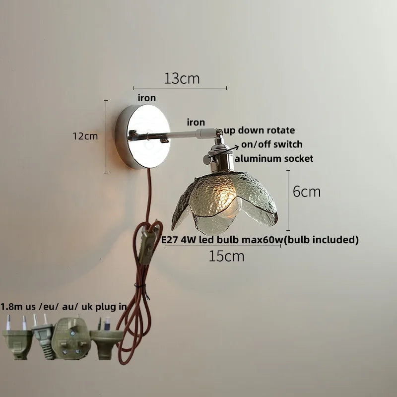 Helnys Crystal LED Wall Light with Pull Chain Switch - Modern Nordic Bedside Lamp
