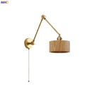 Helnys Copper Swing Arm Wood LED Wall Lamp with Pull Chain Switch