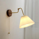 Helnys Fabric Lampshade LED Wall Sconce, Walnut Base, Adjustable Arm