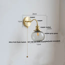 Helnys Green Class Ball LED Wall Light Fixture - Copper Socket Pull Chain Switch