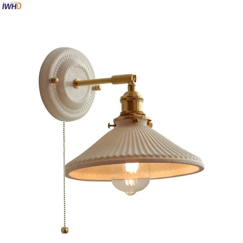 Helnys Nordic Ceramic LED Wall Sconce with Pull Chain Switch