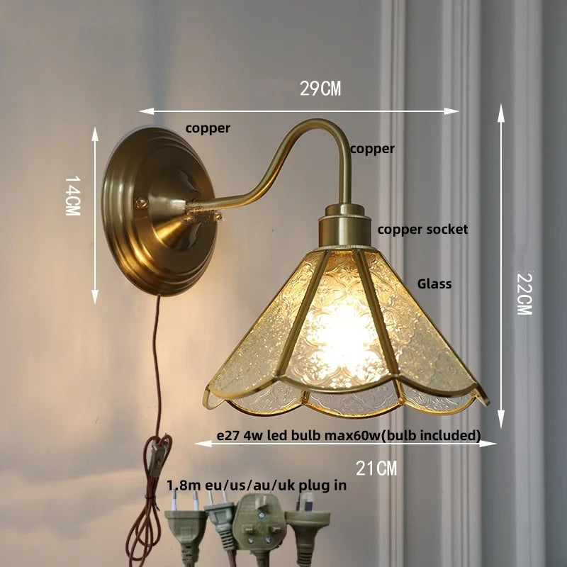 Helnys Vintage Copper Loft LED Wall Lights Glass Bedroom Lamparas De Pared