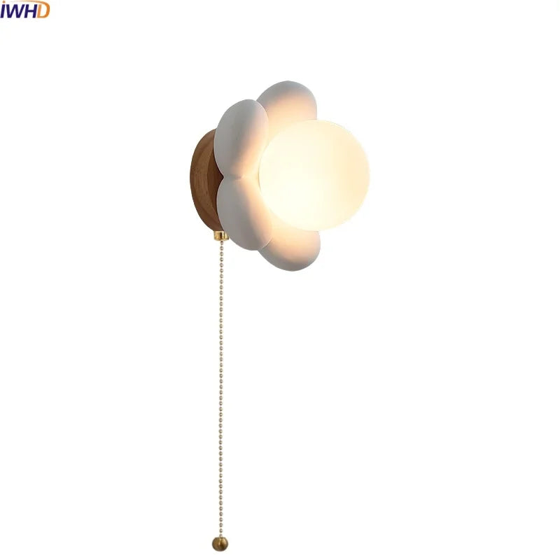 Helnys Flower Shape LED Wall Sconce Lamp for Kids Room White Resin Glass Ball
