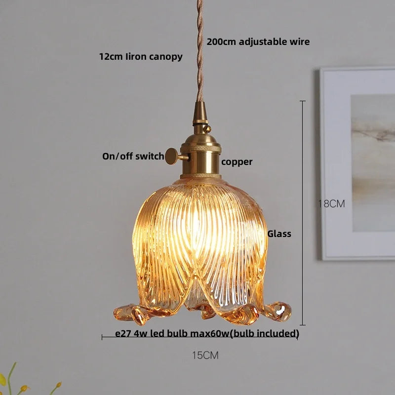 Helnys Amber Glass LED Pendant Light Fixture Modern Simple Adjustable Hanging Light
