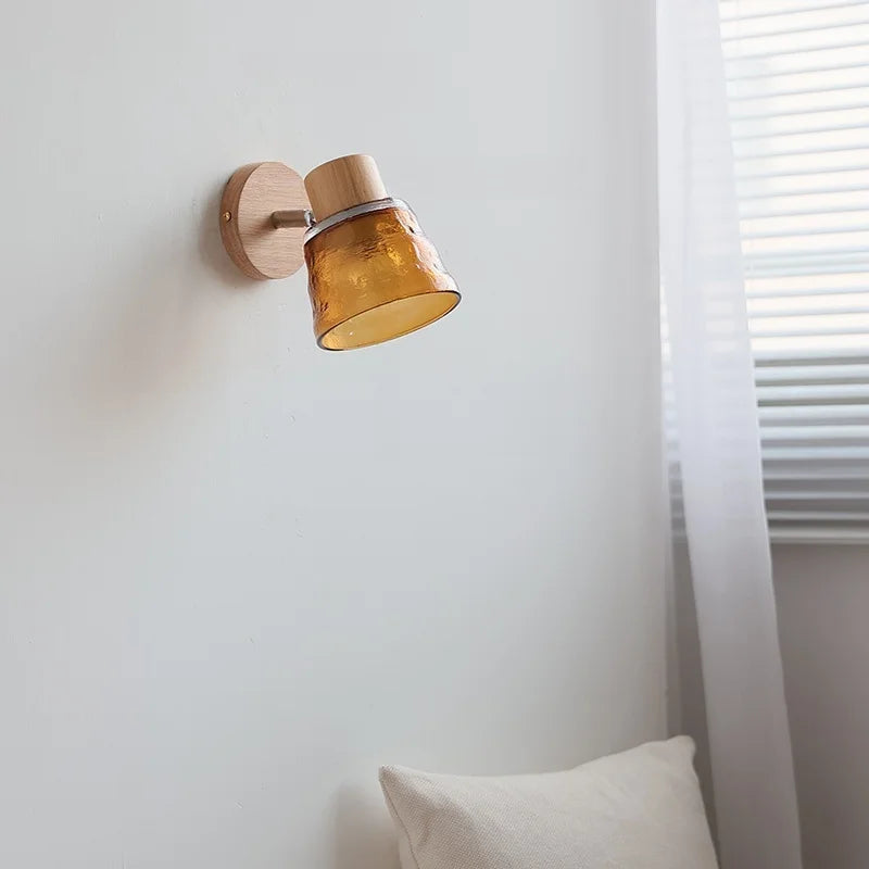 Helnys Amber Glass LED Wall Lamp Sconce for Stair, Living Room, and Makeup Mirror