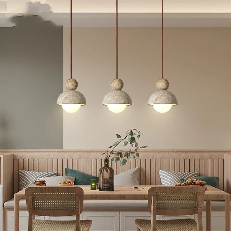 Helnys Glass Ball Pendant Lights Adjustable Yellow Travertine White for Dining Room