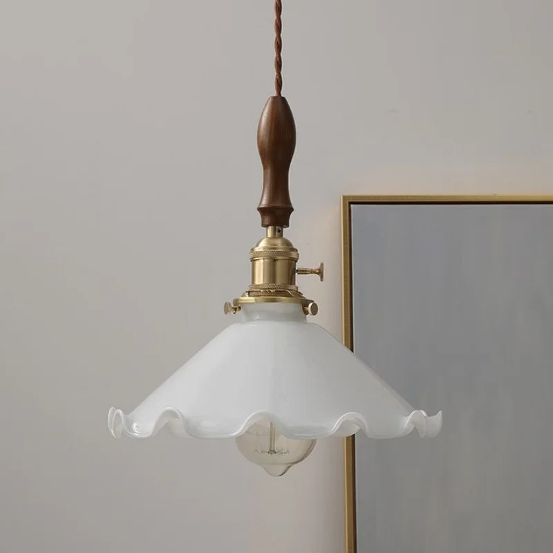 Helnys Glass LED Pendant Lights Nordic Modern Hang Lamp with Copper Knob Switch