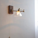 Helnys Clear Glass Copper LED Wall Lights with Pull Chain Switch and Walnut Wood Canopy
