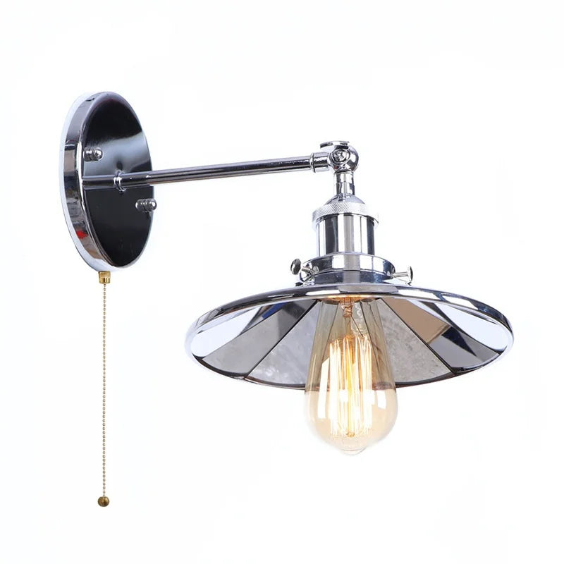Helnys Vintage LED Pull Chain Wall Lights Lens Stair Reading Bedside Lamp Iron Lightings